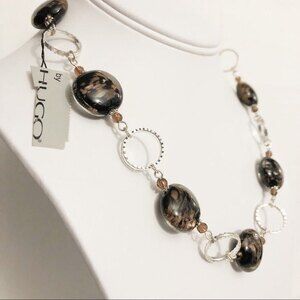 Hugo Sparkly Beaded Silver Tone Necklace NWT